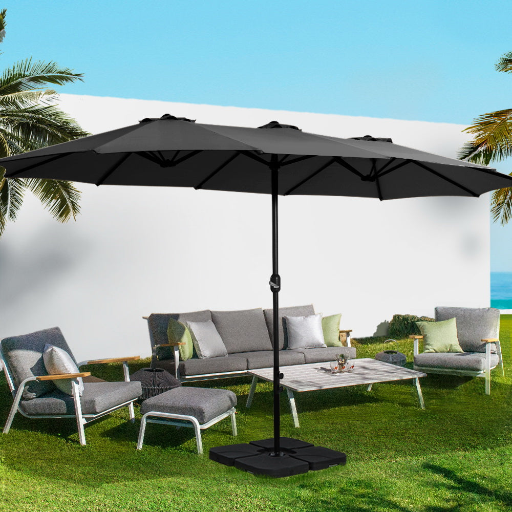 Instahut Centre Post Outdoor Umbrella with Tilt — UV50 Plus Dodecagon, Beige or Black — Allure Home Collections