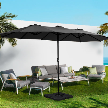 Instahut Centre Post Outdoor Umbrella with Tilt — UV50 Plus Dodecagon, Beige or Black — Allure Home Collections