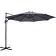Black cantilever outdoor umbrella shading a patio