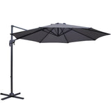 Black cantilever outdoor umbrella shading a patio