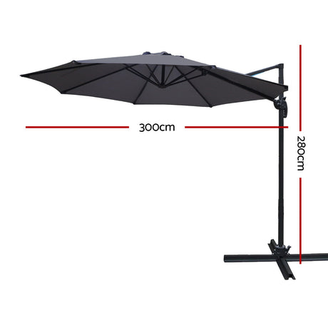 Bundall 3m Cantilever Outdoor Umbrella, Charcoal