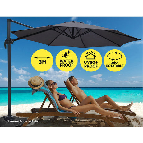 Bundall 3m Cantilever Outdoor Umbrella, Charcoal