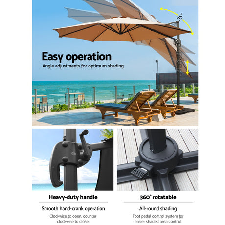 Instahut Cantilever Umbrella with Base and 360 Degree Tilt — UPF 50 Plus, Multiple Colours — Allure Home Collections