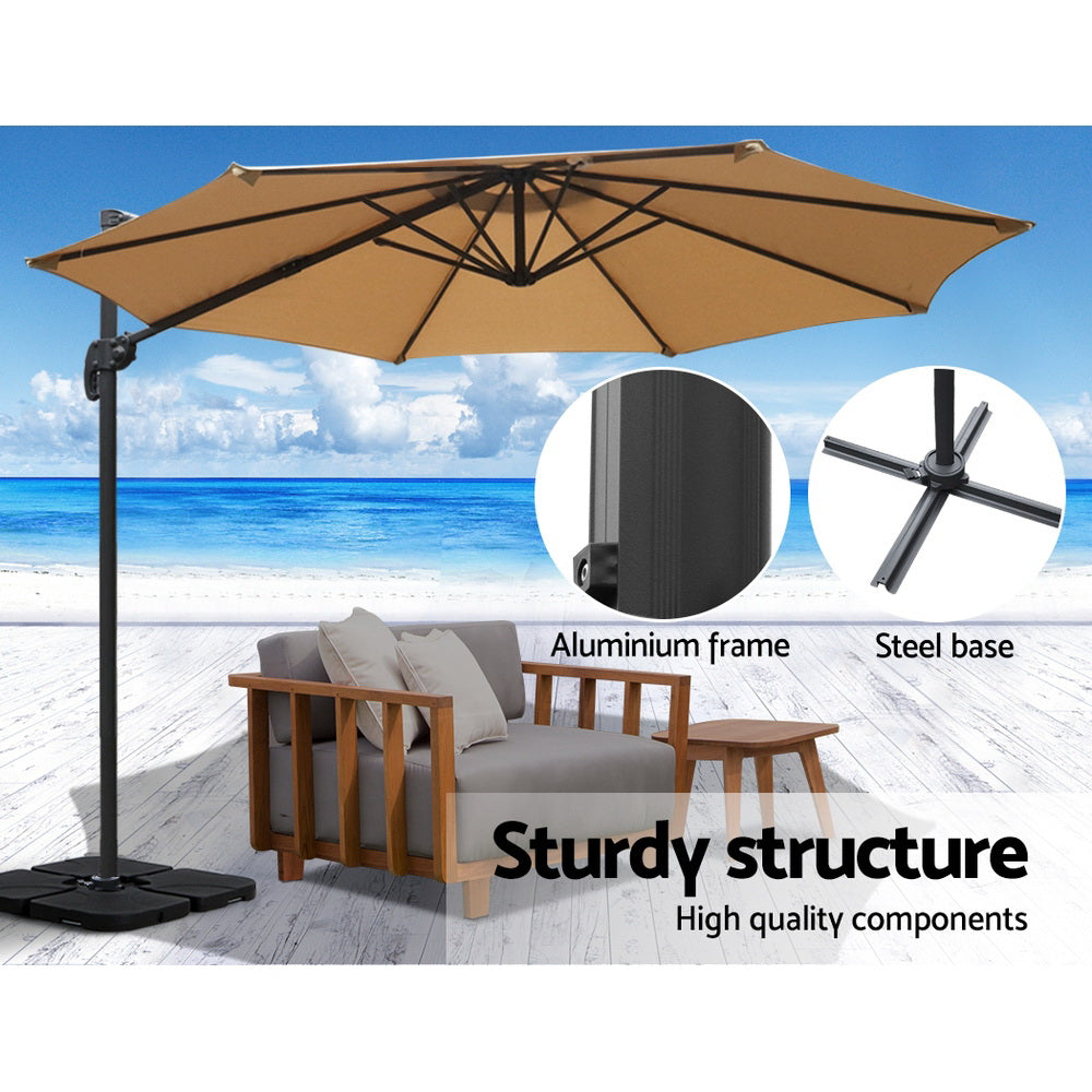 Instahut Cantilever Umbrella with Base and 360 Degree Tilt — UPF 50 Plus, Multiple Colours — Allure Home Collections