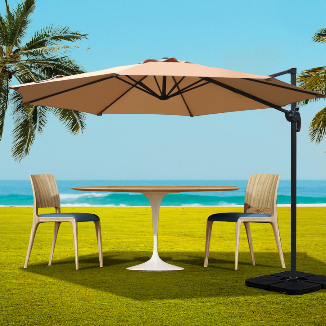 Instahut Cantilever Umbrella with Base and 360 Degree Tilt — UPF 50 Plus, Multiple Colours — Allure Home Collections