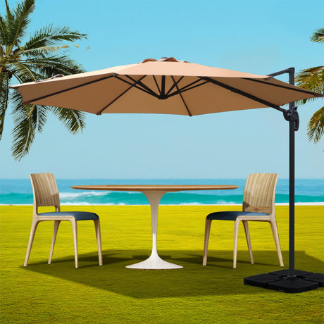 Instahut Cantilever Umbrella with Base and 360 Degree Tilt — UPF 50 Plus, Multiple Colours — Allure Home Collections
