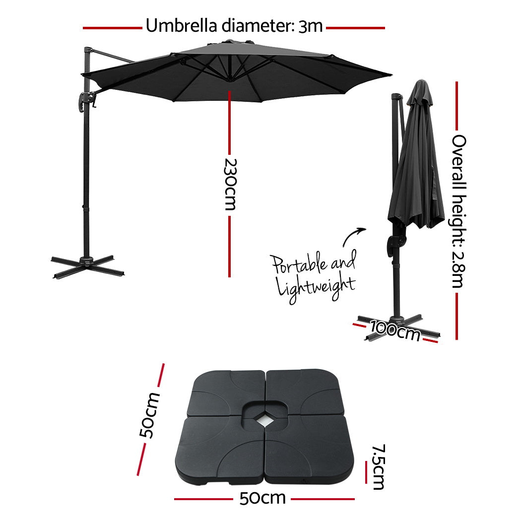 Instahut Cantilever Umbrella with Base and 360 Degree Tilt — UPF 50 Plus, Multiple Colours — Allure Home Collections