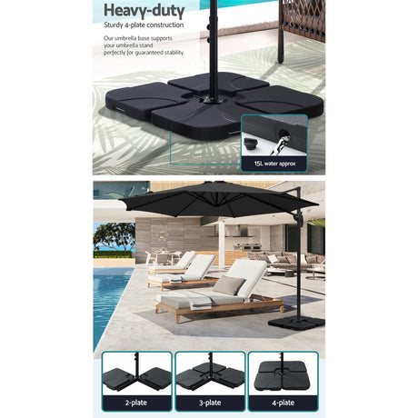 Instahut Cantilever Umbrella with Base and 360 Degree Tilt — UPF 50 Plus, Multiple Colours — Allure Home Collections