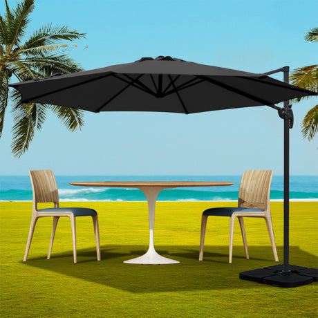 Instahut Cantilever Umbrella with Base and 360 Degree Tilt — UPF 50 Plus, Multiple Colours — Allure Home Collections