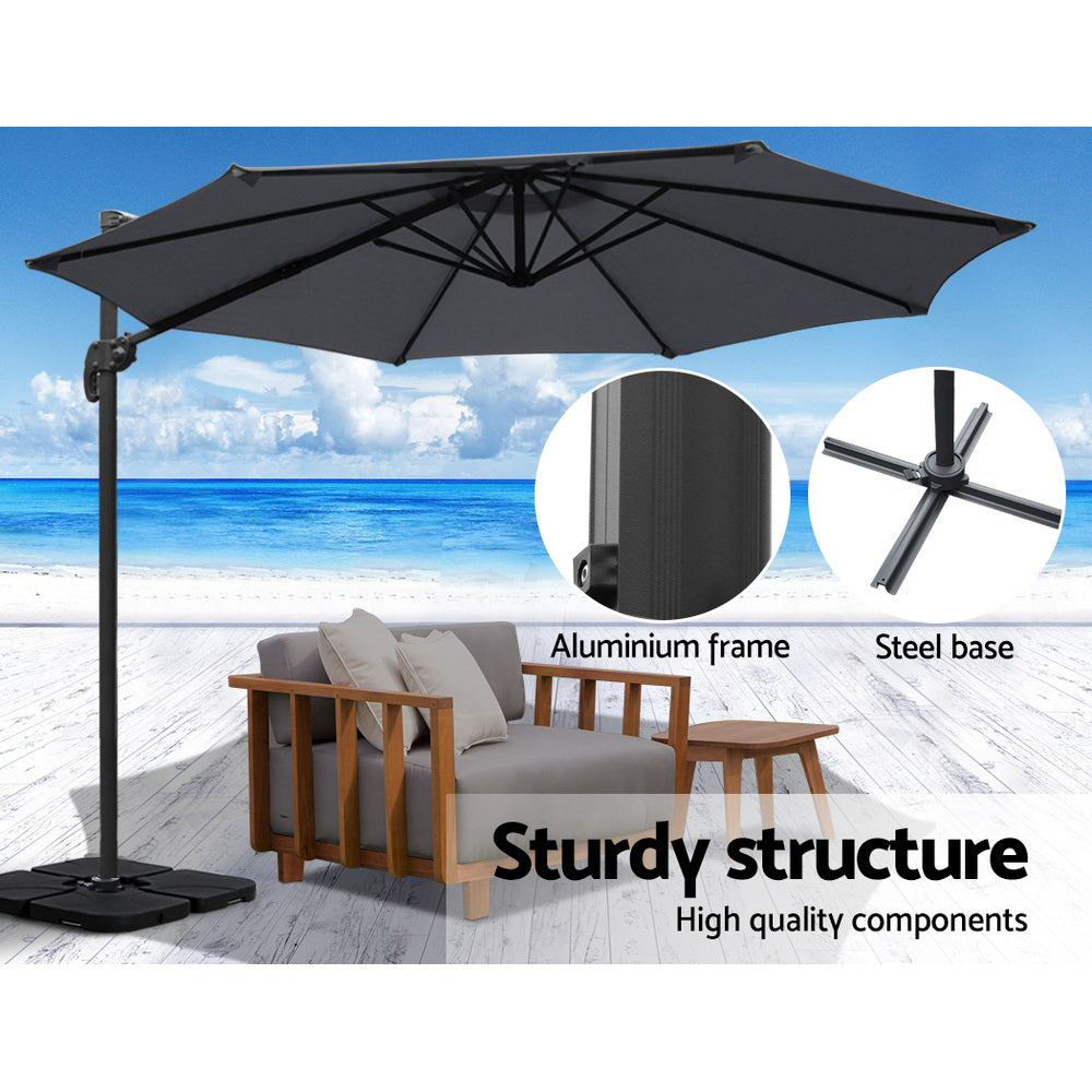 Instahut Cantilever Umbrella with Base and 360 Degree Tilt — UPF 50 Plus, Multiple Colours — Allure Home Collections