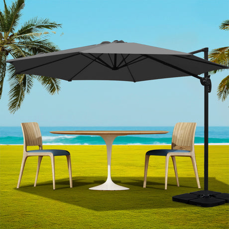 Instahut Cantilever Umbrella with Base and 360 Degree Tilt — UPF 50 Plus, Multiple Colours — Allure Home Collections