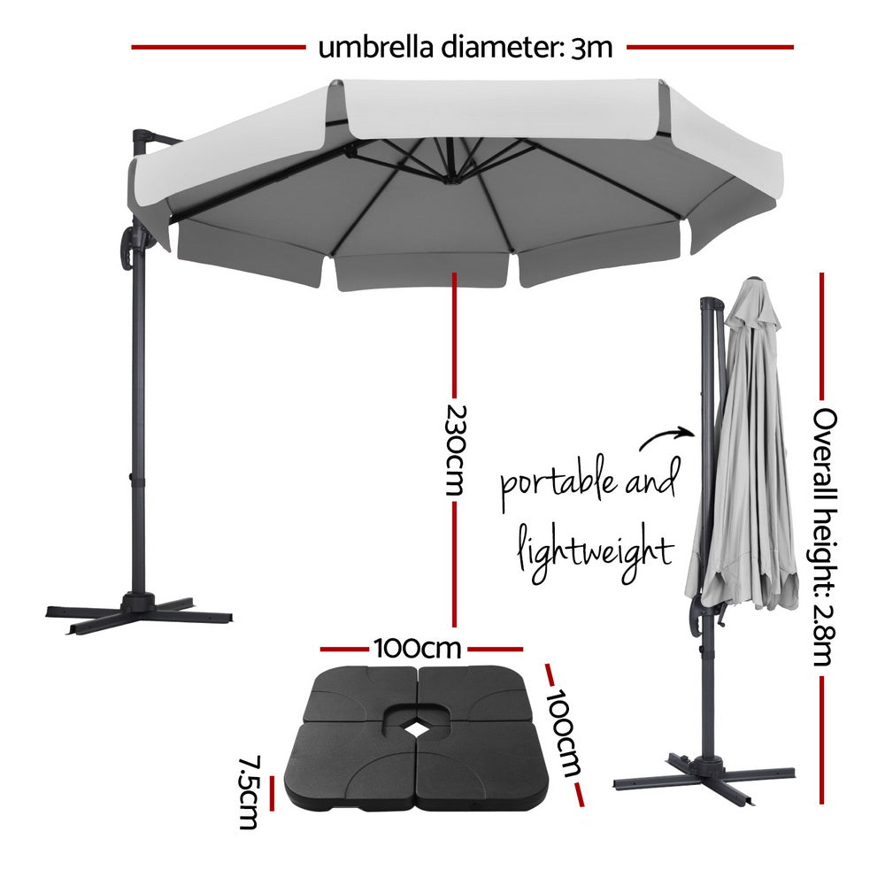 Instahut Cantilever Umbrella with Base and 360 Degree Tilt — UPF 50 Plus, Multiple Colours — Allure Home Collections