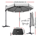 Instahut Cantilever Umbrella with Base and 360 Degree Tilt — UPF 50 Plus, Multiple Colours — Allure Home Collections
