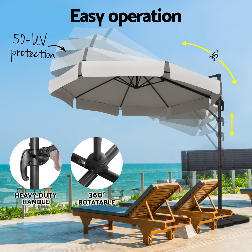 Instahut Cantilever Umbrella with Base and 360 Degree Tilt — UPF 50 Plus, Multiple Colours — Allure Home Collections