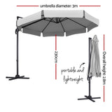 Instahut 3m Cantilever Umbrella with 360 Degree Tilt — UPF 50 Plus, Beige, Black or Grey — Allure Home Collections
