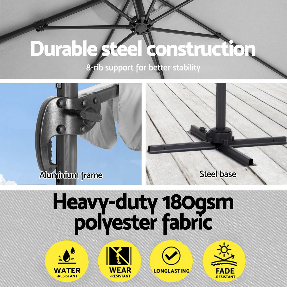 Instahut 3m Cantilever Umbrella with 360 Degree Tilt — UPF 50 Plus, Beige, Black or Grey — Allure Home Collections