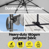 Instahut 3m Cantilever Umbrella with 360 Degree Tilt — UPF 50 Plus, Beige, Black or Grey — Allure Home Collections