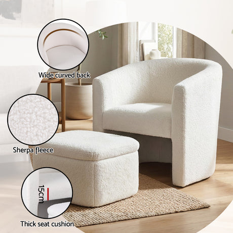 Harlow Boucle Armchair with Ottoman, White, view 6