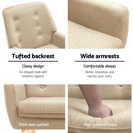 Artiss Anne Beige Linen Fabric Armchair