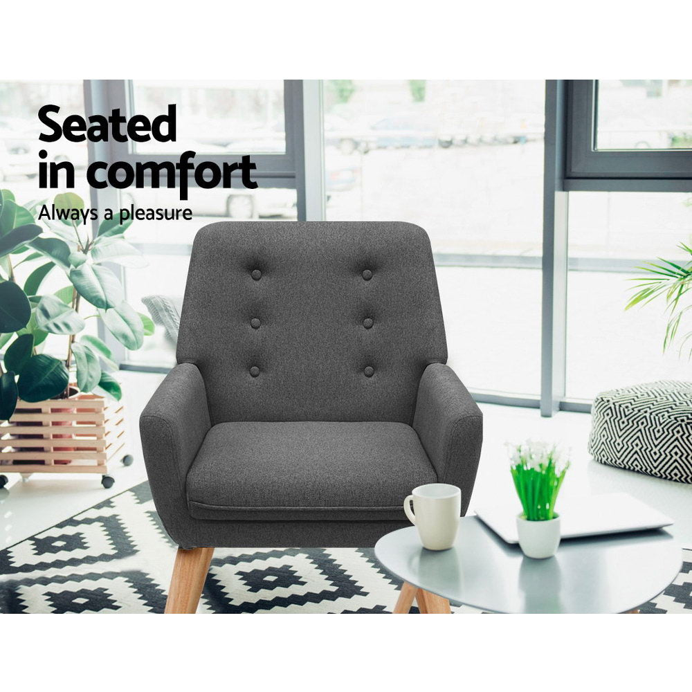 Artiss Anne Charcoal Linen Fabric Armchair