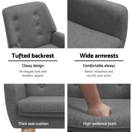 Artiss Grey Charcoal Linen Armchair with Tufted Design