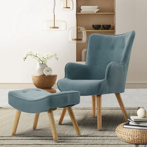 Berambing blue velvet armchair in a modern living room