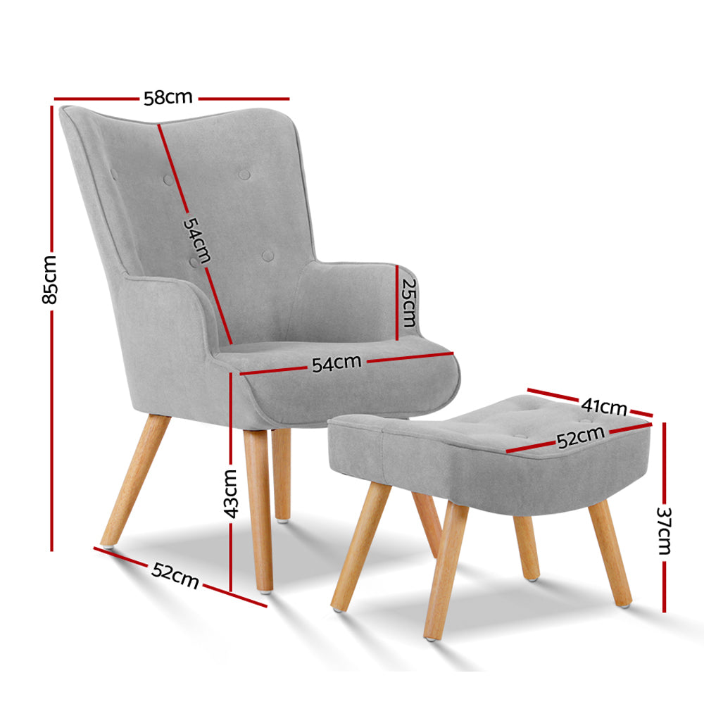 Artiss Light Grey Velvet Armchair and Ottoman Set