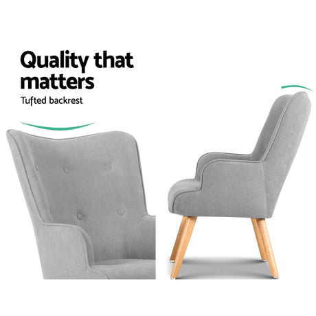 Artiss Light Grey Velvet Armchair and Ottoman Set