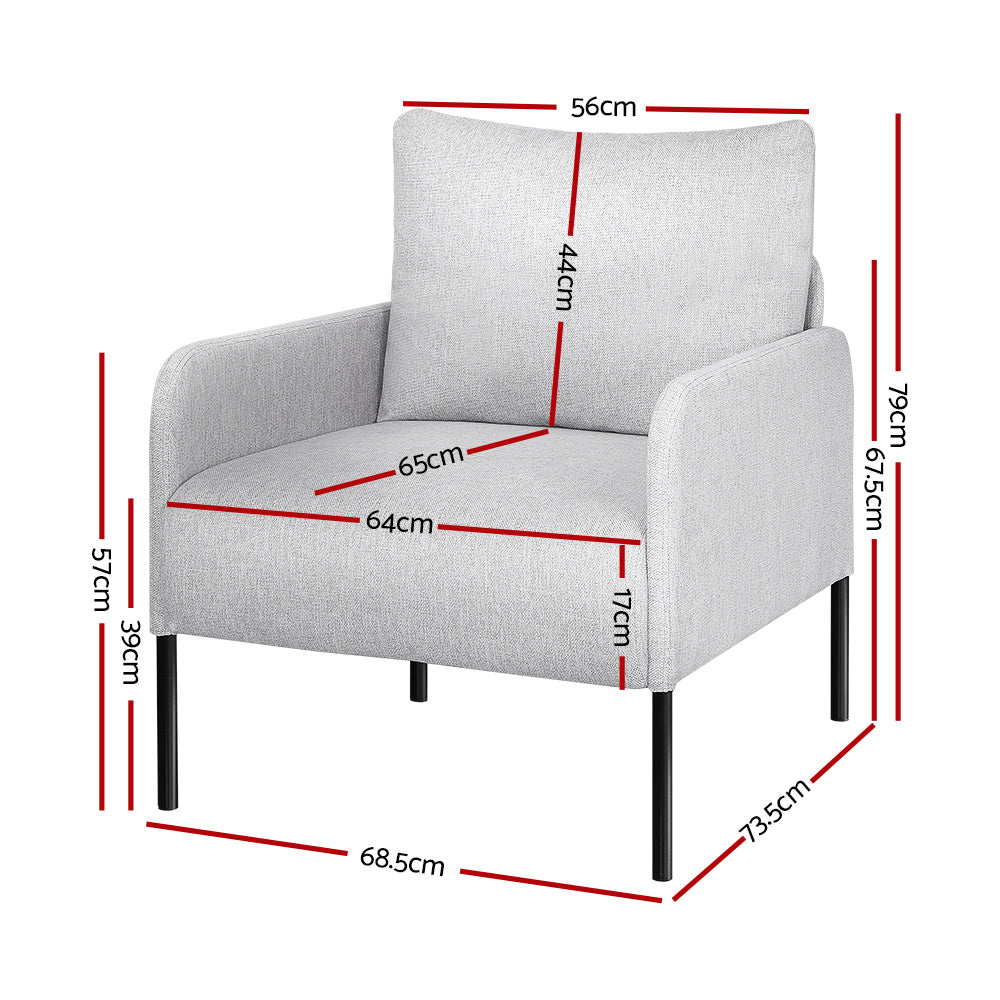 Artiss Grey Fabric Accent Armchair with Cushioned Seat