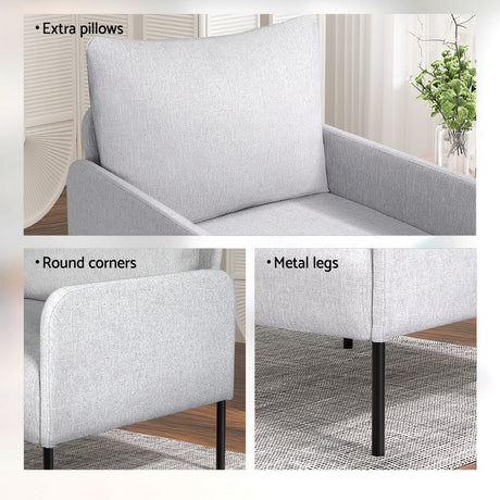 Artiss Grey Fabric Accent Armchair with Cushioned Seat
