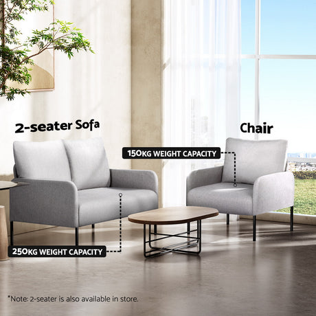 Artiss Grey Fabric Accent Armchair with Cushioned Seat