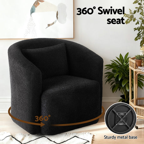 Remy Round Swivel Armchair, Black, view 4