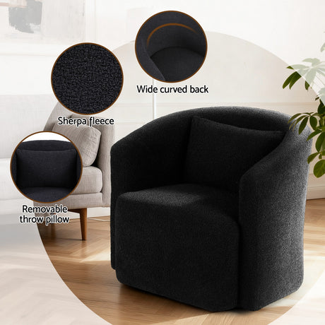 Remy Round Swivel Armchair, Black, view 5
