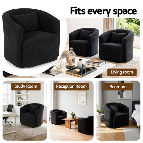 Remy Round Swivel Armchair, Black, view 6