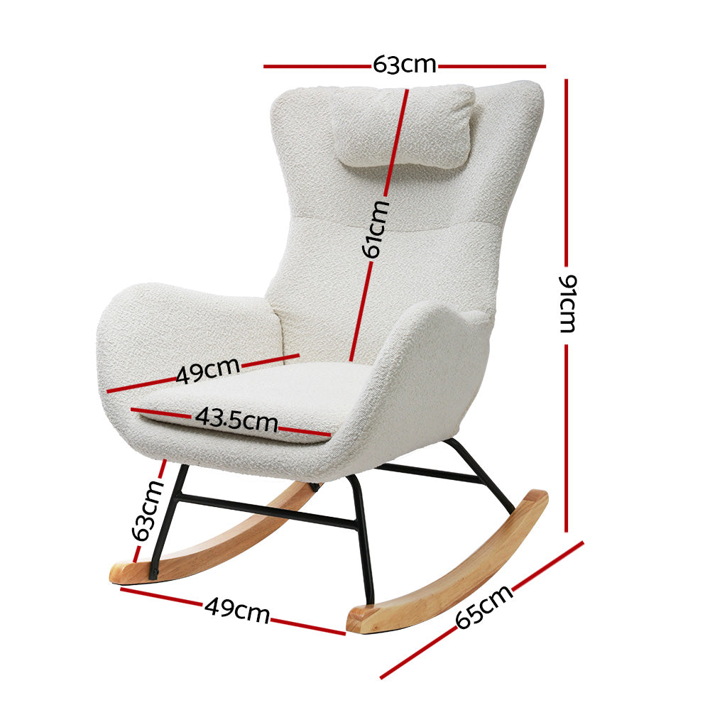 Artiss Boucle Rocking Chair with Armchair Pillow - White