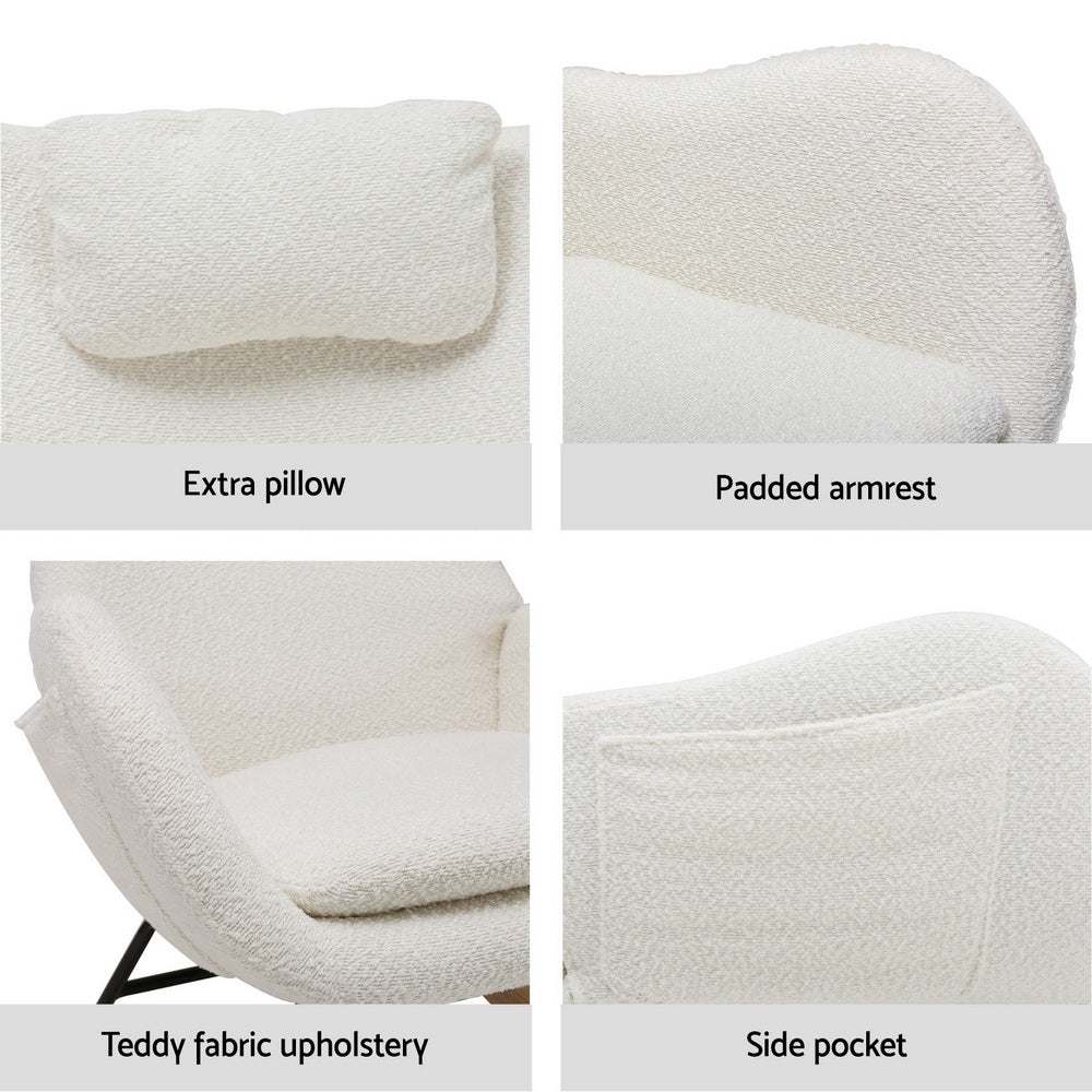 Artiss Boucle Rocking Chair with Armchair Pillow - White