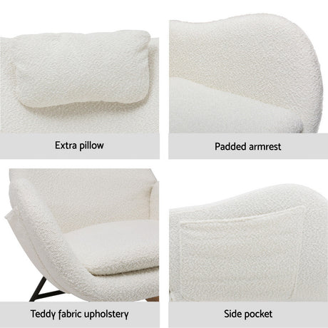 Artiss Boucle Rocking Chair with Armchair Pillow - White