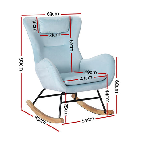 Artiss Velvet Pillow Rocking Chair in Blue