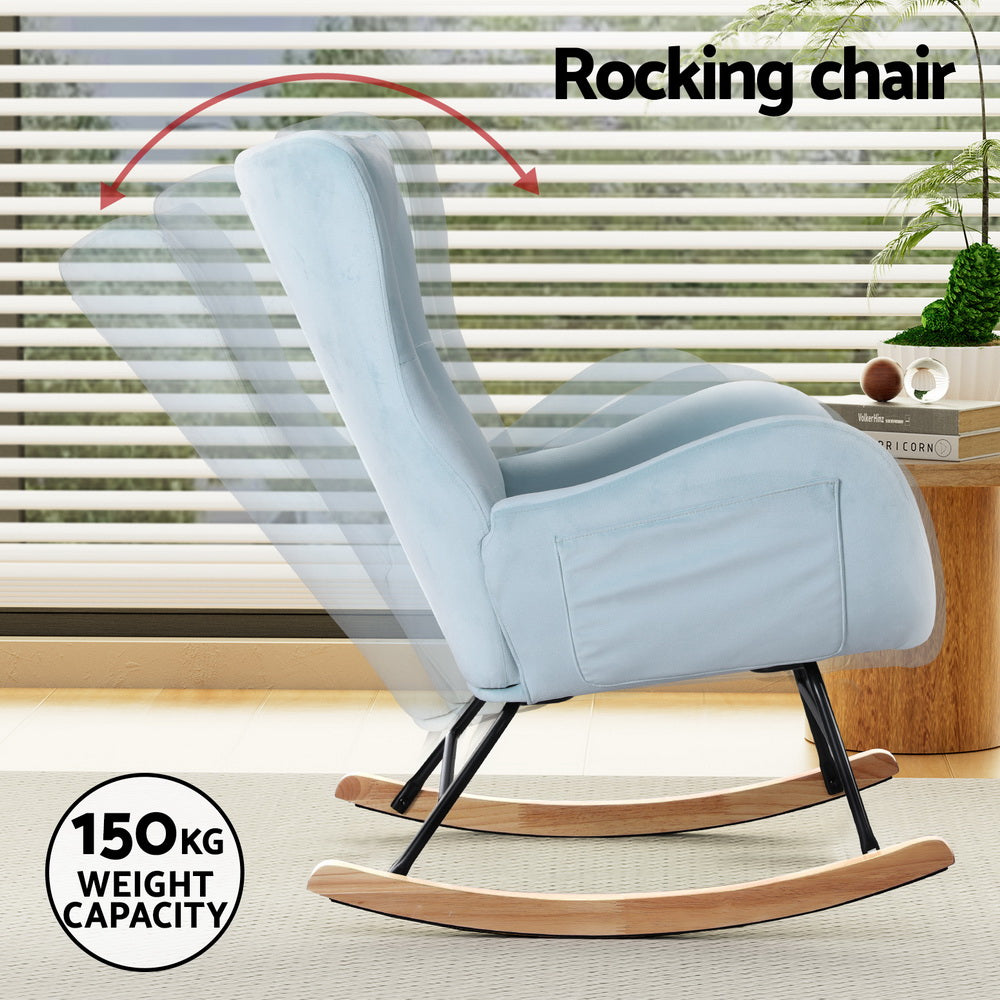 Artiss Velvet Pillow Rocking Chair in Blue