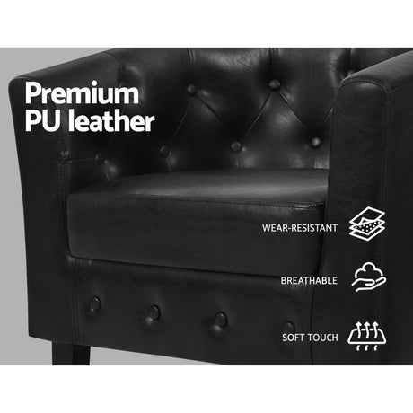Artiss Ava Black Armchair Set with Ottoman - Elegant Comfort and Support