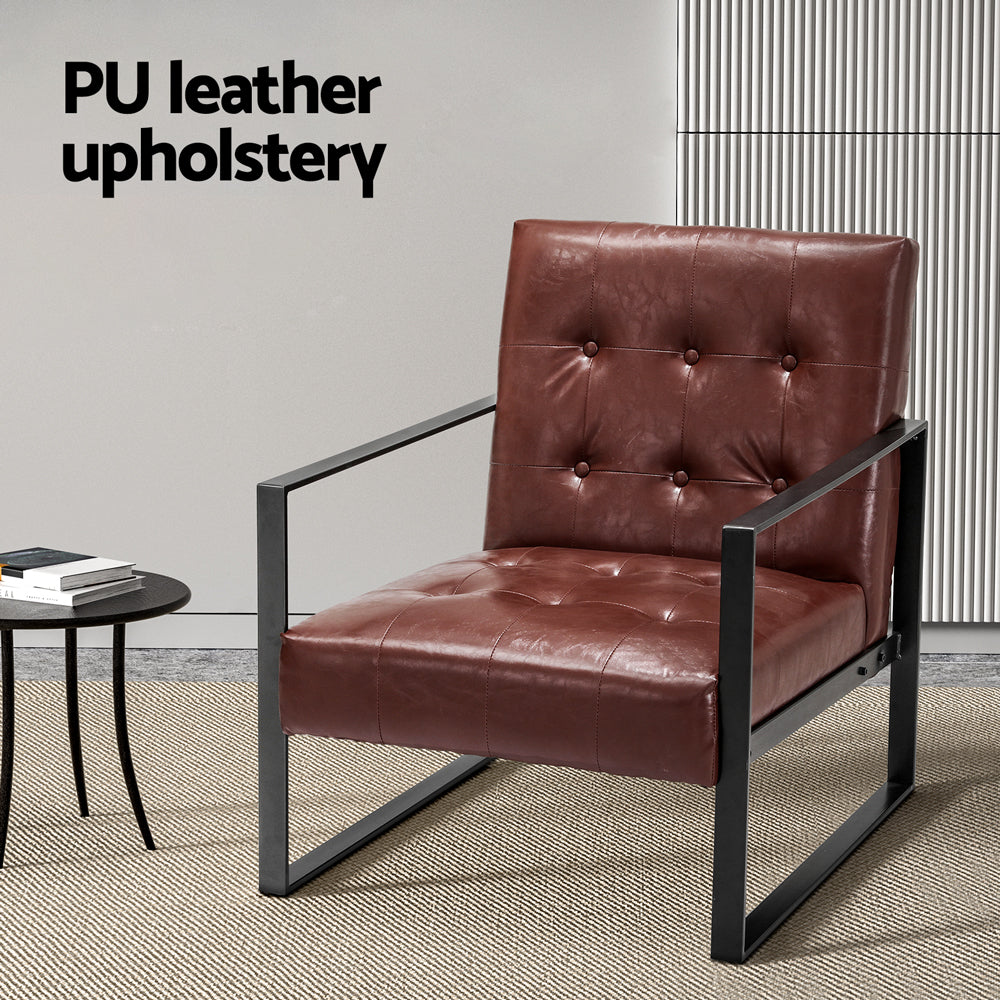 Artiss Modern Armchair Lounge Chair in Brown PU Leather with Metal Frame