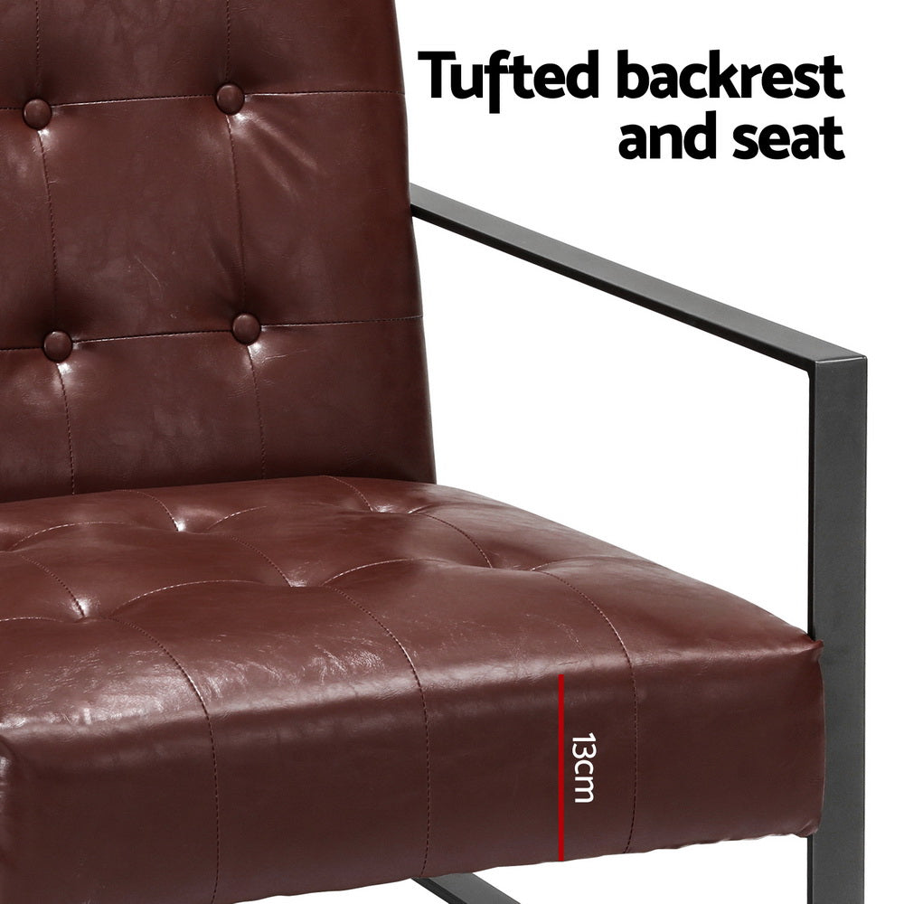Artiss Modern Armchair Lounge Chair in Brown PU Leather with Metal Frame