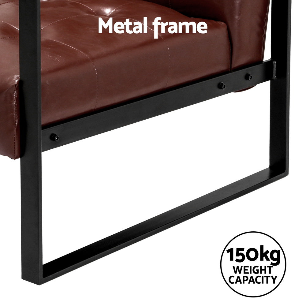 Artiss Modern Armchair Lounge Chair in Brown PU Leather with Metal Frame