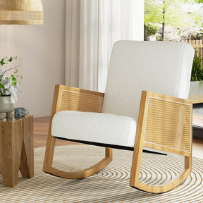 Mount Wilson white teddy fleece rocking chair in a modern living room