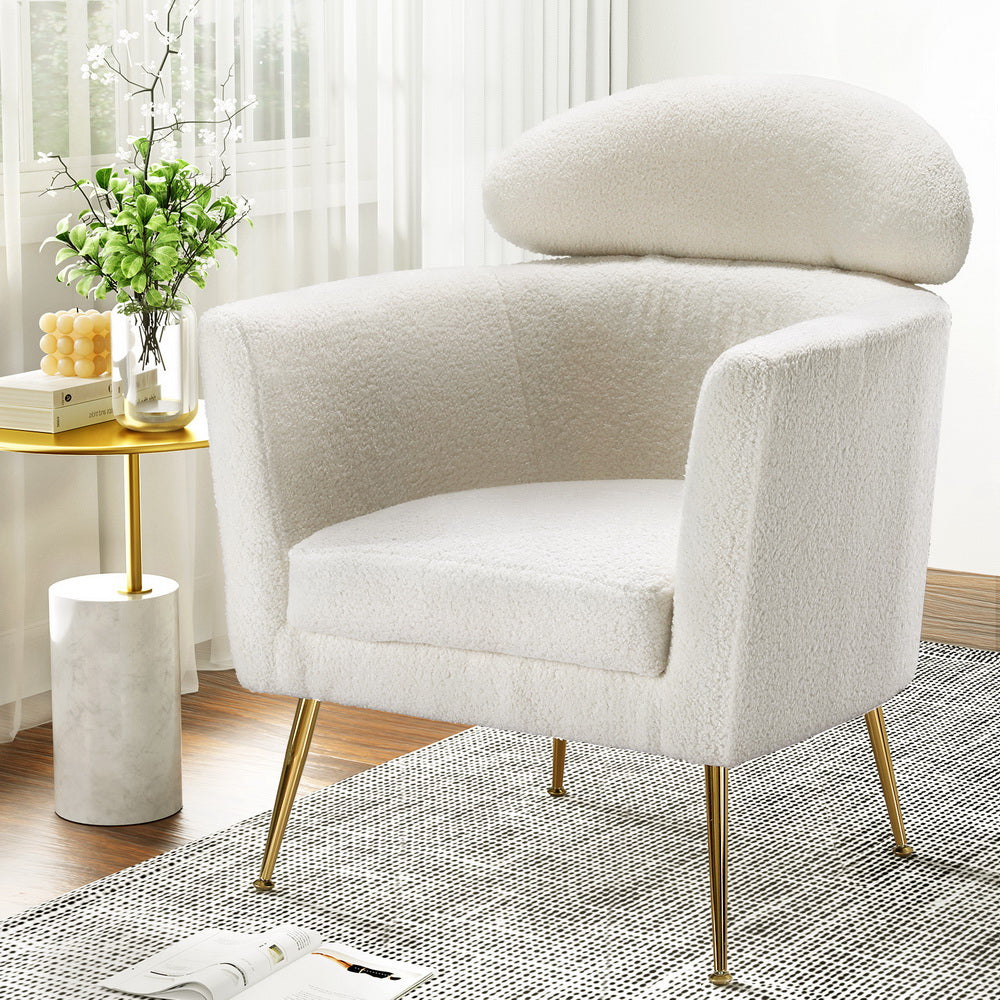 Dargan white boucle accent chair in a modern living room
