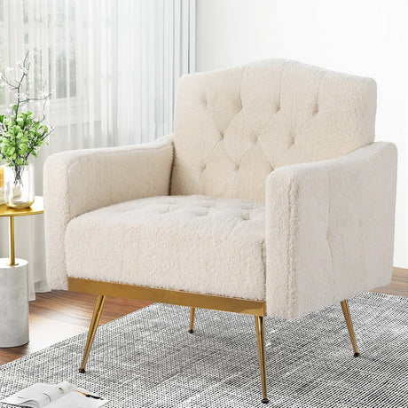 Rydal beige boucle accent chair in a modern living room