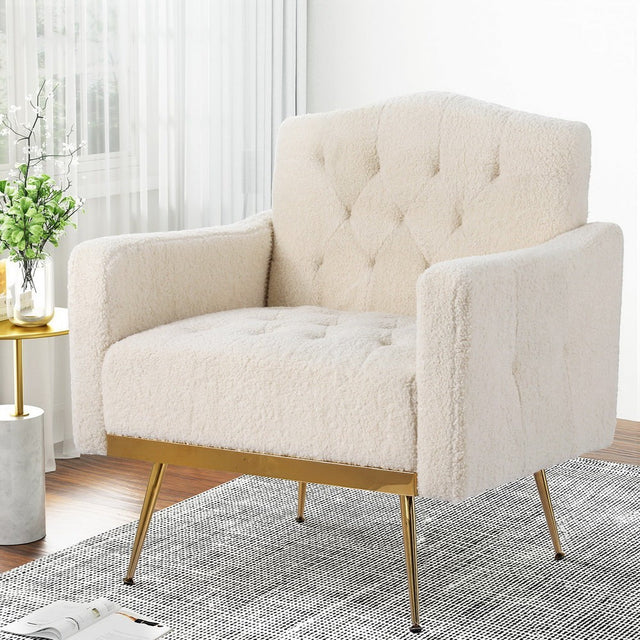 Rydal beige boucle accent chair in a modern living room