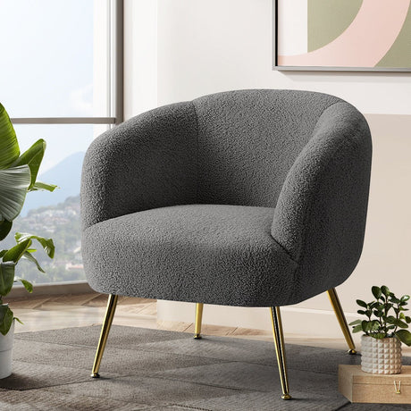 Blaxland charcoal sherpa fleece accent chair in a modern living room
