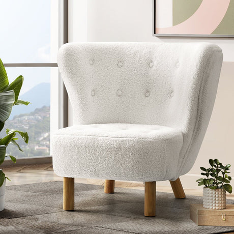 Mount Tomah white sherpa fleece wingback chair in a modern living room
