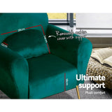 Artiss Caroline Green Velvet Armchair with Golden Legs